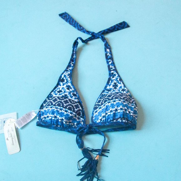 NEW Tommy Bahama Shibori Splash Blue Print Reversible Tassel Tie Bikini Top XS - Picture 3 of 5